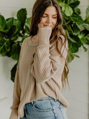 Neuflora Oversized Ribbed Knit Slouchy Pullover Sweater Minimalist Fall Outwear